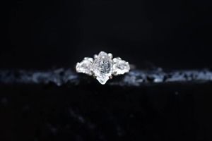 Three Stone Raw Diamond Engagement Ring, Rough Diamond Wedding Band, Uni…